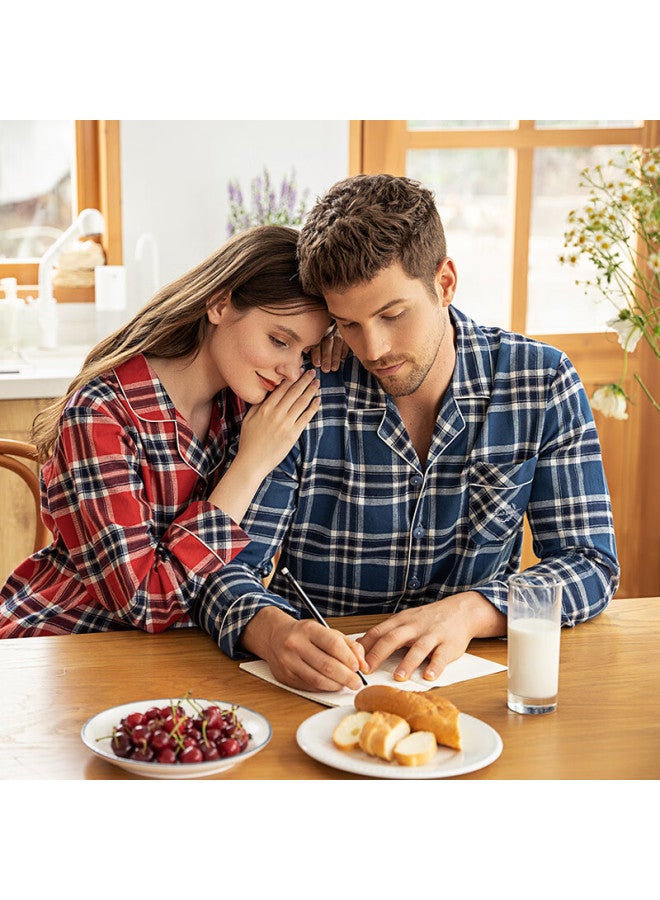 MEIBIAO American Standard Pure Cotton Pajamas Men Autumn Woven Cotton Brushed Couple 100% Cotton Long Sleeve Women's Homewear Blue XL - Image 3
