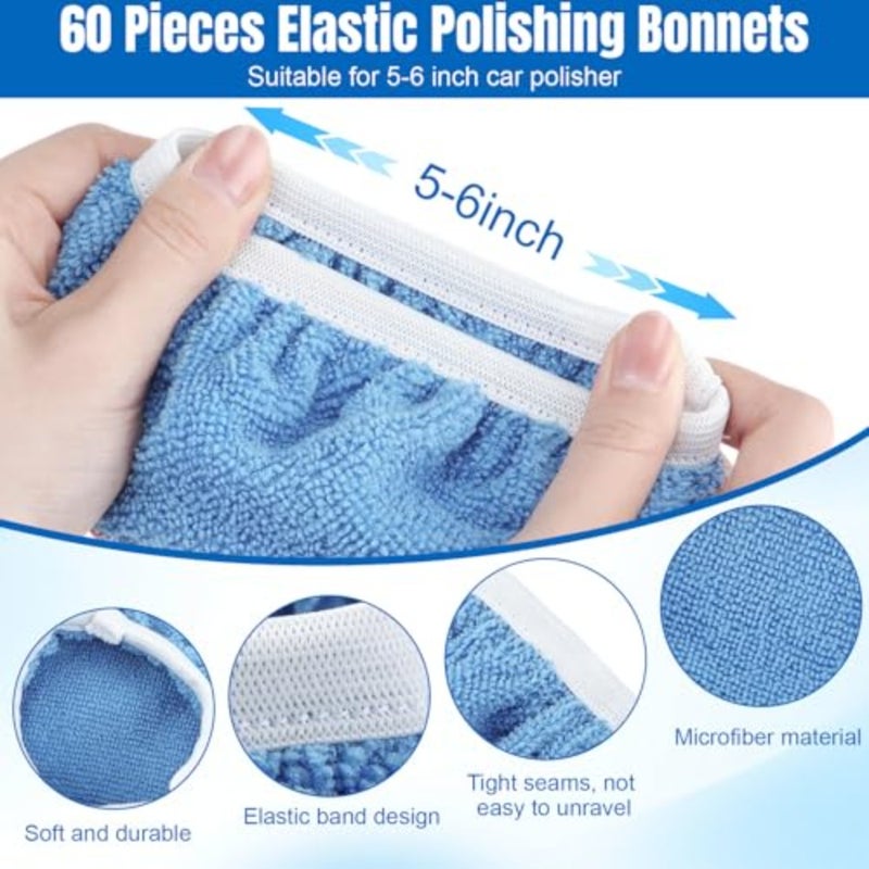 60 Pcs Car Orbital Buffer Polisher Pad Bonnets 5-6 Inch Microfiber Polishing Bonnets Pads for Car Waxing Polishing - Image 2