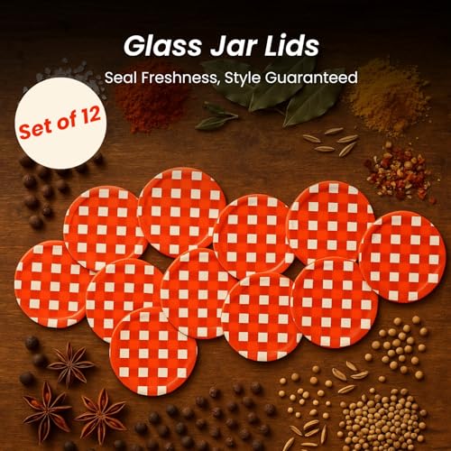 Machak Glass Jar Lids Only 82mm For 82 mm Mouth Jars (Red Check, Set of 12) - Image 3