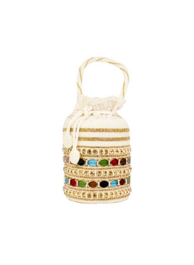 Dollar's Women Jute Potli Bag, Ethnic Embroidered Clutch Purse, Wedding Clutch Bag, Bridal Potli Pouch, Ladies Evening Bag, Festive Party Bag, Traditional Carry Bag (Cream) - Image 1