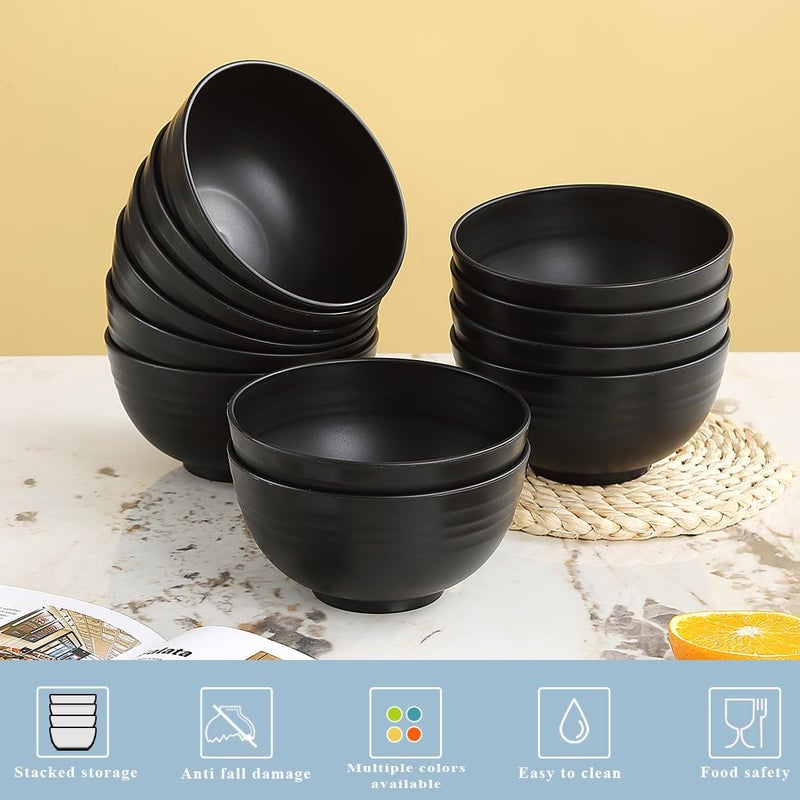 Berglander Black Plastic Bowls Set of 12 Pieces 25oz Reusable and Sturdy Ramen Bowl Soup Bowls Cereal Bowl for Adult Kids Home Restaurant Garden Picnic Camping Poolside Outdoor - Image 4