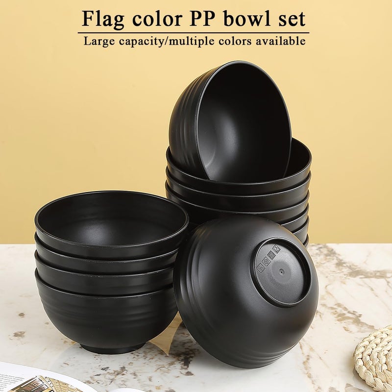 Berglander Black Plastic Bowls Set of 12 Pieces 25oz Reusable and Sturdy Ramen Bowl Soup Bowls Cereal Bowl for Adult Kids Home Restaurant Garden Picnic Camping Poolside Outdoor - Image 3