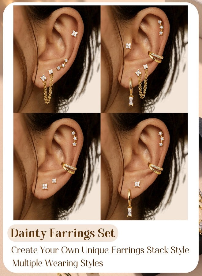 Fansilver 14K Gold Plated Earrings Stacks for Women, Hypoallergenic Surgical Stainless Steel Flat Back Earrings，Dainty Small Huggie Hoops Studs Earring-Cartilage Earring Set for Multiple Piercing G1 - Image 5