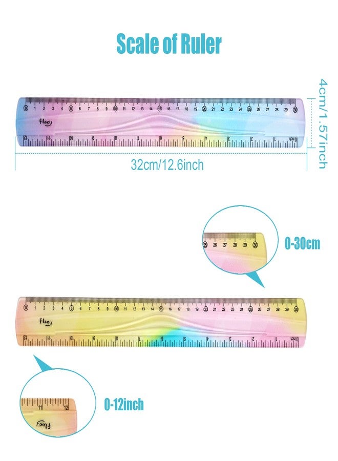 KINBOM 2pcs Flexible Rulers for School, 12 Inch/30 cm Bendable Ruler Soft Plastic Rulers Bulk Gradient Colored Flex Ruler with Centimeter and Inch Scales for Students Kids Classroom Office Home Supplies - Image 2