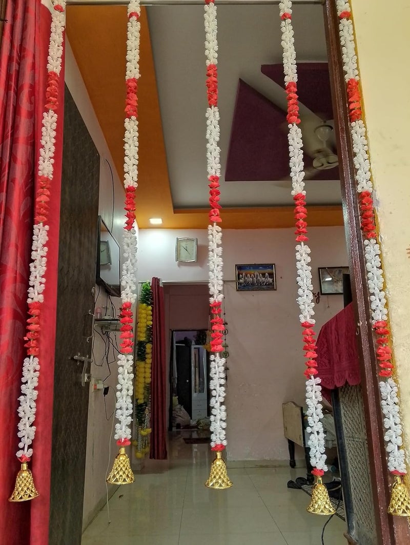 LOVANSH Decoration Items Garland Latkan Artificial Mogra Red Ross Which Gives Traditional and Unique Look and Bring Good Luck to Our Homes Pack 5 String Mogra Red Ross Garland 7 Feet String - Image 4