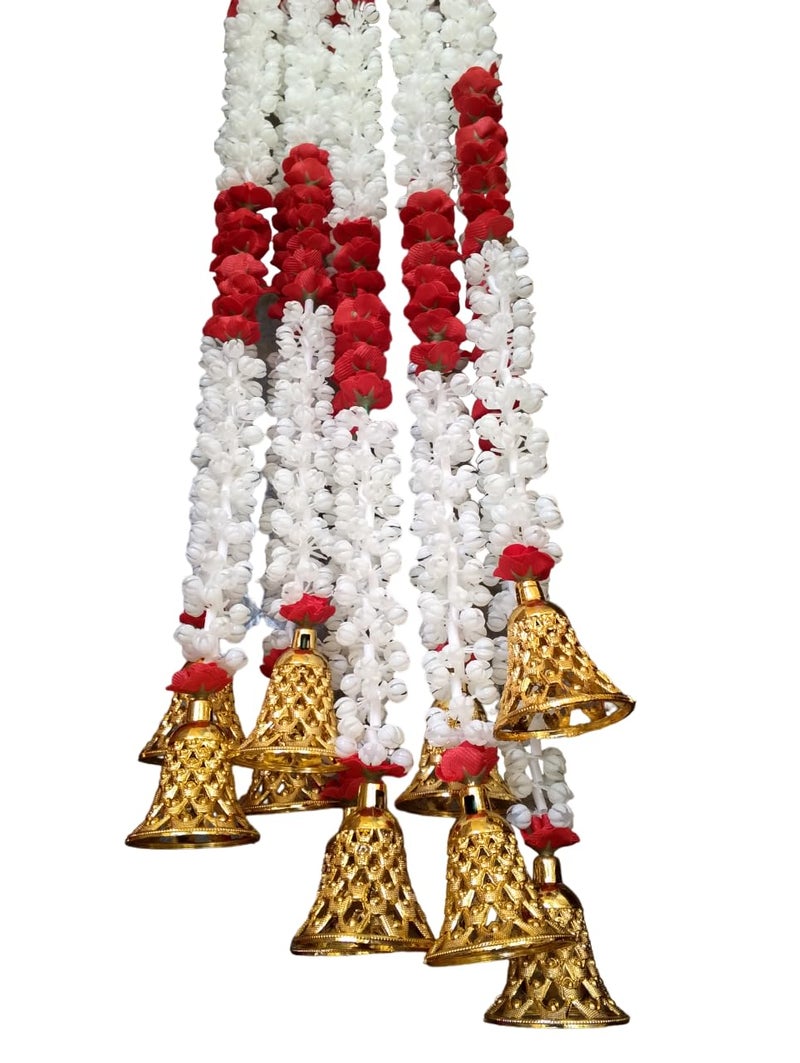 LOVANSH Decoration Items Garland Latkan Artificial Mogra Red Ross Which Gives Traditional and Unique Look and Bring Good Luck to Our Homes Pack 5 String Mogra Red Ross Garland 7 Feet String - Image 1