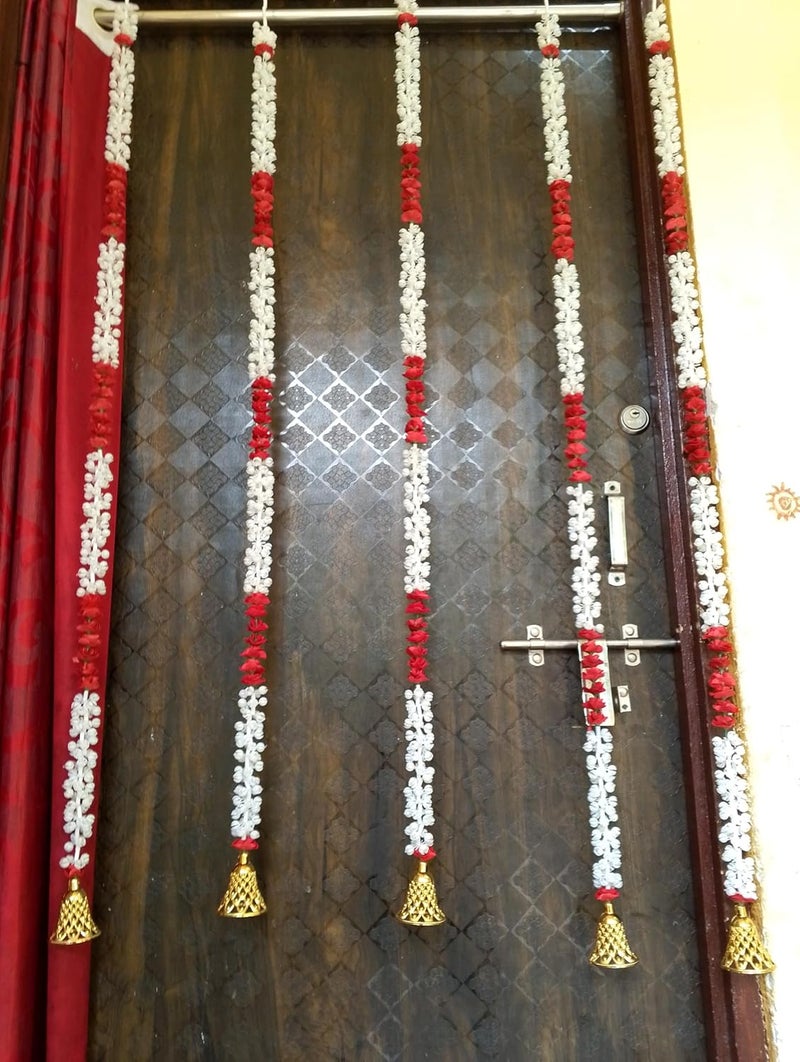 LOVANSH Decoration Items Garland Latkan Artificial Mogra Red Ross Which Gives Traditional and Unique Look and Bring Good Luck to Our Homes Pack 5 String Mogra Red Ross Garland 7 Feet String - Image 3
