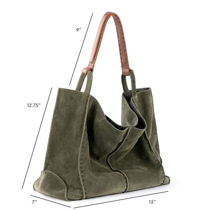 The Sak Los Feliz Large Tote Bag In Leather, Lined Purse With Single Shoulder Strap, Moss Suede - Image 5