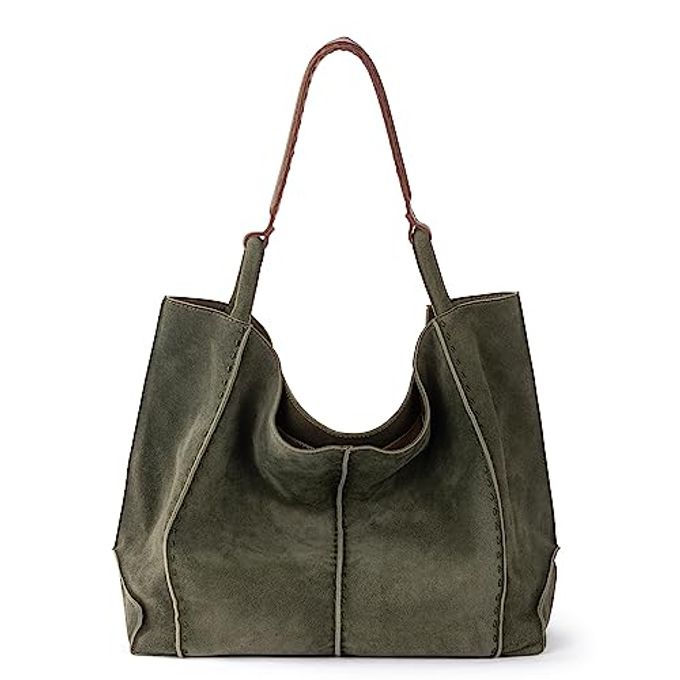 The Sak Los Feliz Large Tote Bag In Leather, Lined Purse With Single Shoulder Strap, Moss Suede - Image 4