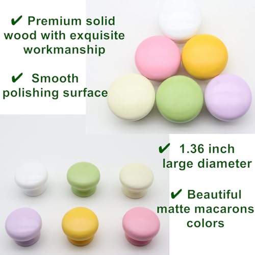 QYIMLI 2Pcs Wooden Cabinet Knobs, Wood Dresser Knobs Kitchen Cabinet Knobs Modern Round Knobs for Furniture Dresser Cupboard Drawer Closet Door (White) - Image 4