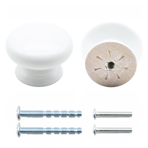 QYIMLI 2Pcs Wooden Cabinet Knobs, Wood Dresser Knobs Kitchen Cabinet Knobs Modern Round Knobs for Furniture Dresser Cupboard Drawer Closet Door (White) - Image 1