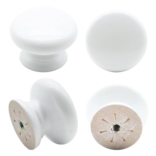 QYIMLI 2Pcs Wooden Cabinet Knobs, Wood Dresser Knobs Kitchen Cabinet Knobs Modern Round Knobs for Furniture Dresser Cupboard Drawer Closet Door (White) - Image 5