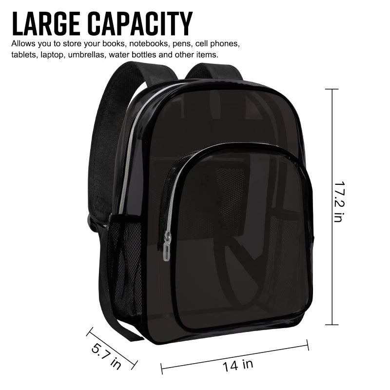 HEEYA Clear Backpack Heavy Duty Transparent Backpack for Security Travel Work (Black) - Image 3