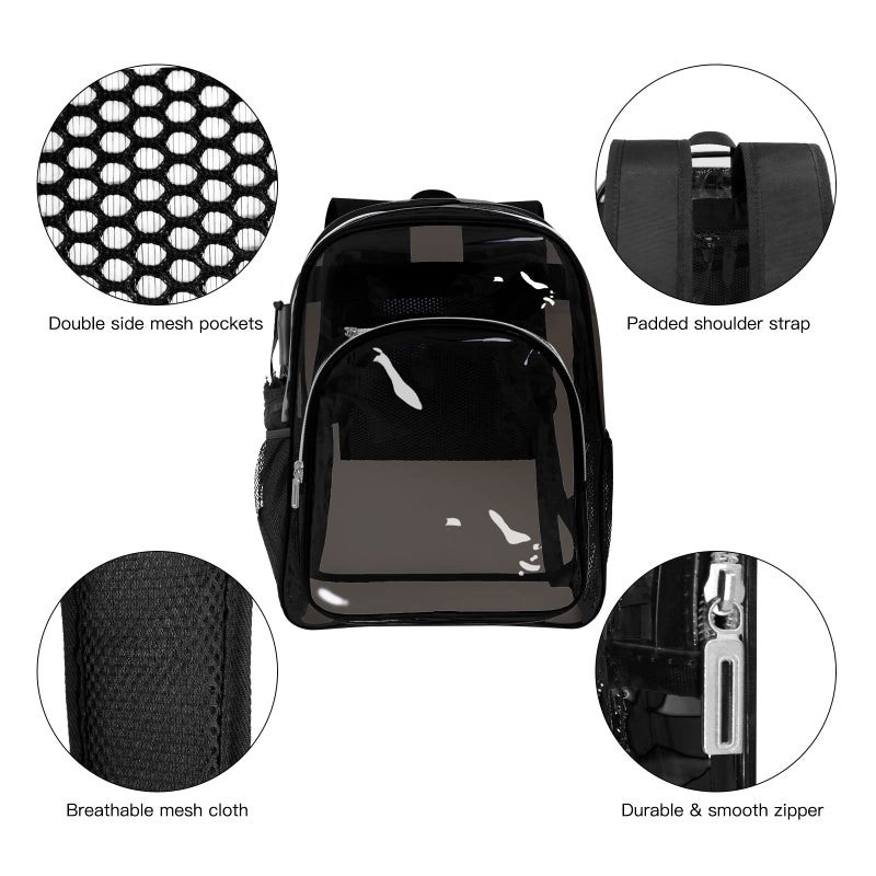 HEEYA Clear Backpack Heavy Duty Transparent Backpack for Security Travel Work (Black) - Image 4