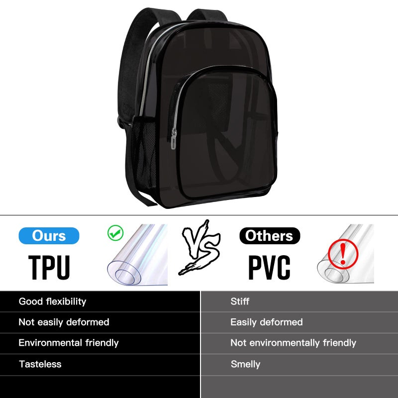 HEEYA Clear Backpack Heavy Duty Transparent Backpack for Security Travel Work (Black) - Image 5