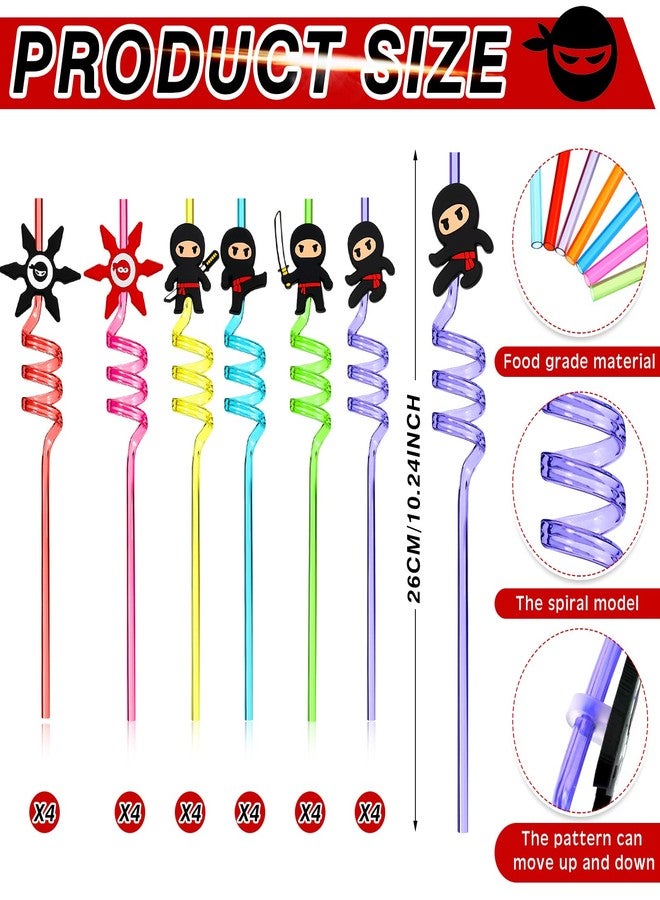 Vesici 24 Pcs Ninja Party Favors Decoration Straws Ninja Karate Themed Birthday Party Supplies Reusable Drinking Plastic Straws Karate Gift for Kids Juice Milk Drinks Colorful Christmas Decor - Image 2