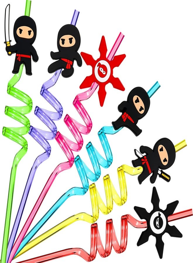 Vesici 24 Pcs Ninja Party Favors Decoration Straws Ninja Karate Themed Birthday Party Supplies Reusable Drinking Plastic Straws Karate Gift for Kids Juice Milk Drinks Colorful Christmas Decor - Image 1