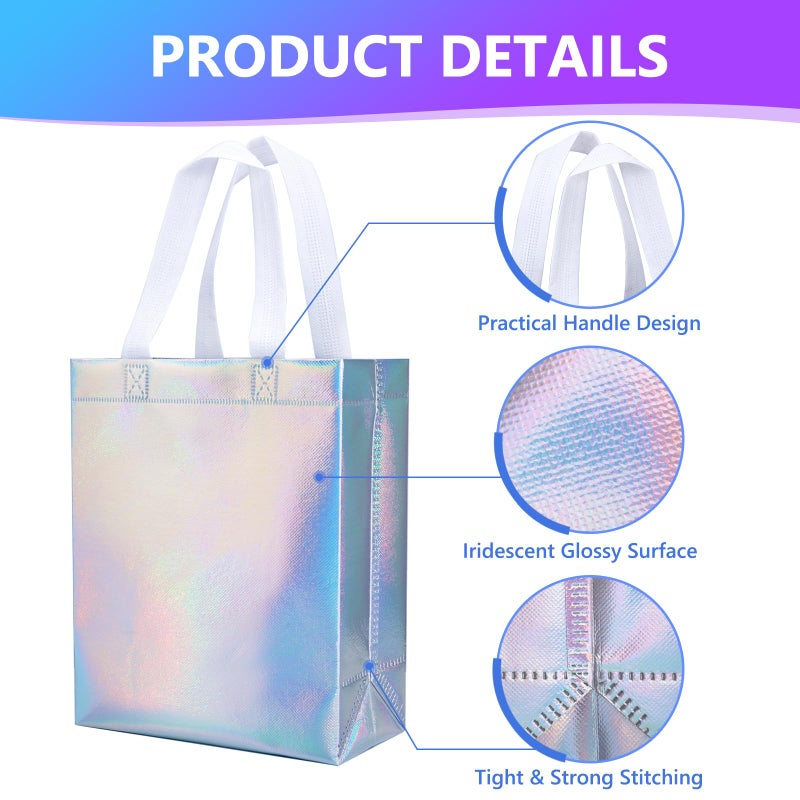NEOACT 30 Pcs Iridescent Gift Bags Medium Size,Glossy Holographic Reusable Gift Bags with Handles,Ideal Goodie Bag for Birthday,Wedding,Christmas,Party Favor - 7.8x3.9x10 Inch - Image 4