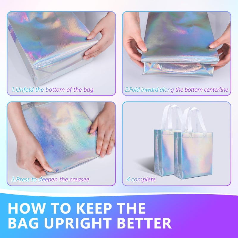 NEOACT 30 Pcs Iridescent Gift Bags Medium Size,Glossy Holographic Reusable Gift Bags with Handles,Ideal Goodie Bag for Birthday,Wedding,Christmas,Party Favor - 7.8x3.9x10 Inch - Image 5