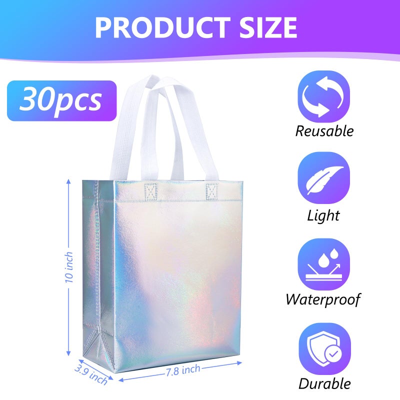 NEOACT 30 Pcs Iridescent Gift Bags Medium Size,Glossy Holographic Reusable Gift Bags with Handles,Ideal Goodie Bag for Birthday,Wedding,Christmas,Party Favor - 7.8x3.9x10 Inch - Image 3