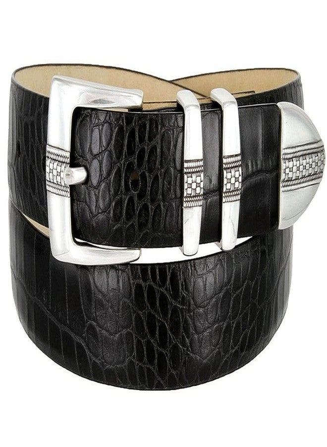 Belts.com S5825 Genuine Leather Italian Calfskin Designer Golf Dress Belt 1-1/8"(30mm) Wide, Multi-Style Options, Style A- Alligator Black, 46 - Image 1