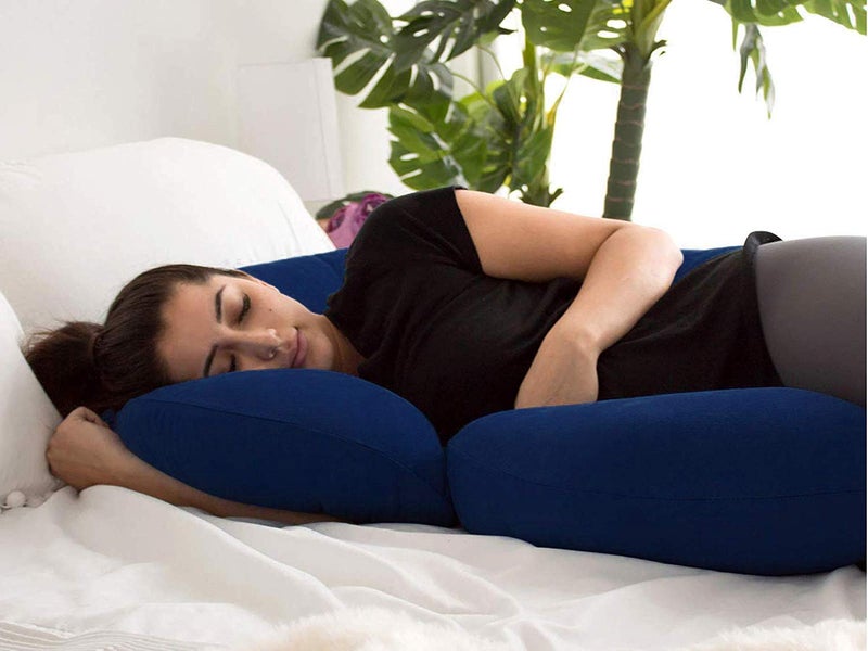 Kuber Industries Kuber Industries Cotton Ultra Soft Hollow Fibre C Shaped Maternity PillowBody Pillow with Zippered CoverSoft Comfort Navy Blue  - Image 5
