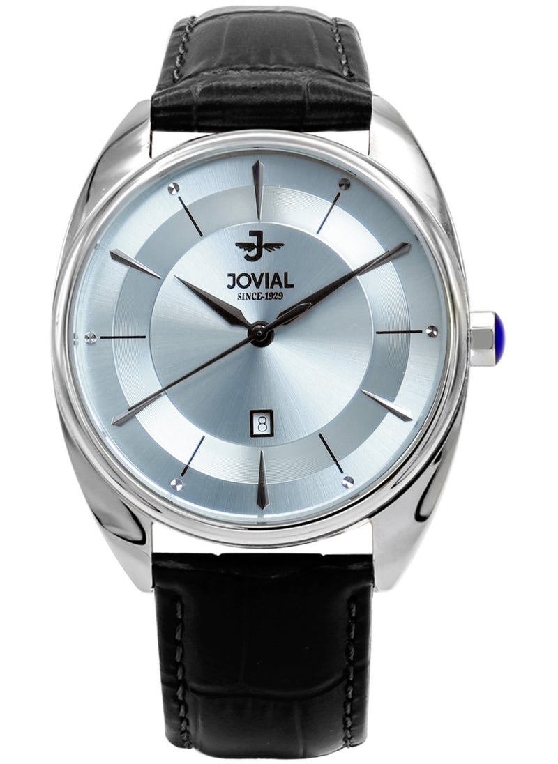Jovial JOVIAL 5221GSLQ14E Men's  Fashion,Anloge  ,Leather Strap Watch,42mm,Light blue Dial  - Image 1