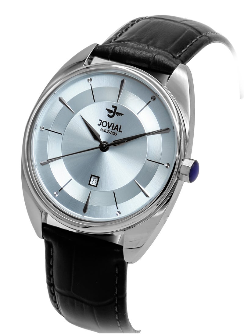 Jovial JOVIAL 5221GSLQ14E Men's  Fashion,Anloge  ,Leather Strap Watch,42mm,Light blue Dial  - Image 2