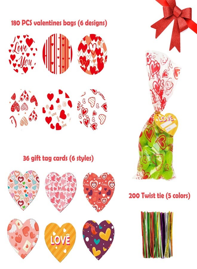 JQAQJU 150 PCS Valentine Gift Bags Valentines Cellophane Treat Bags Bulk for Kids Goodie Candy With 36 PCS Gift Tags & 200 PCS Twist Ties for Valentines Party - Image 3