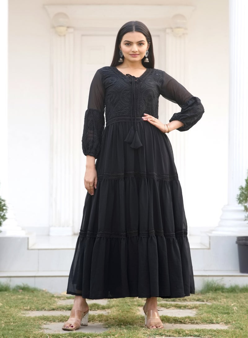 Presenting new designer embroidered fox georgette black gown with embroidered work  - Image 1