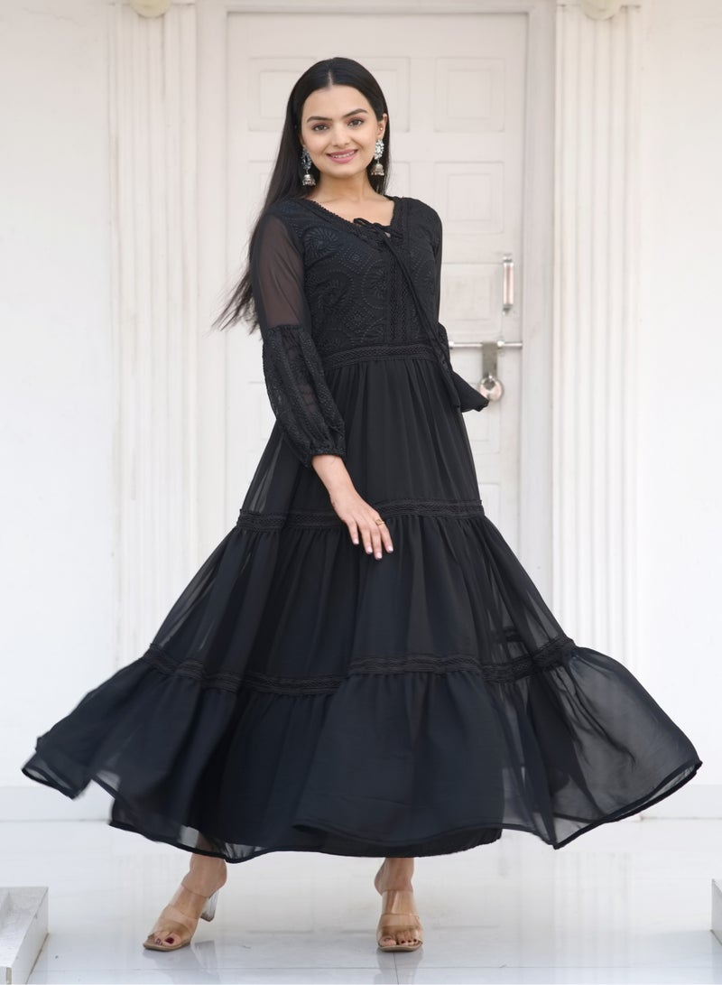 Presenting new designer embroidered fox georgette black gown with embroidered work  - Image 2