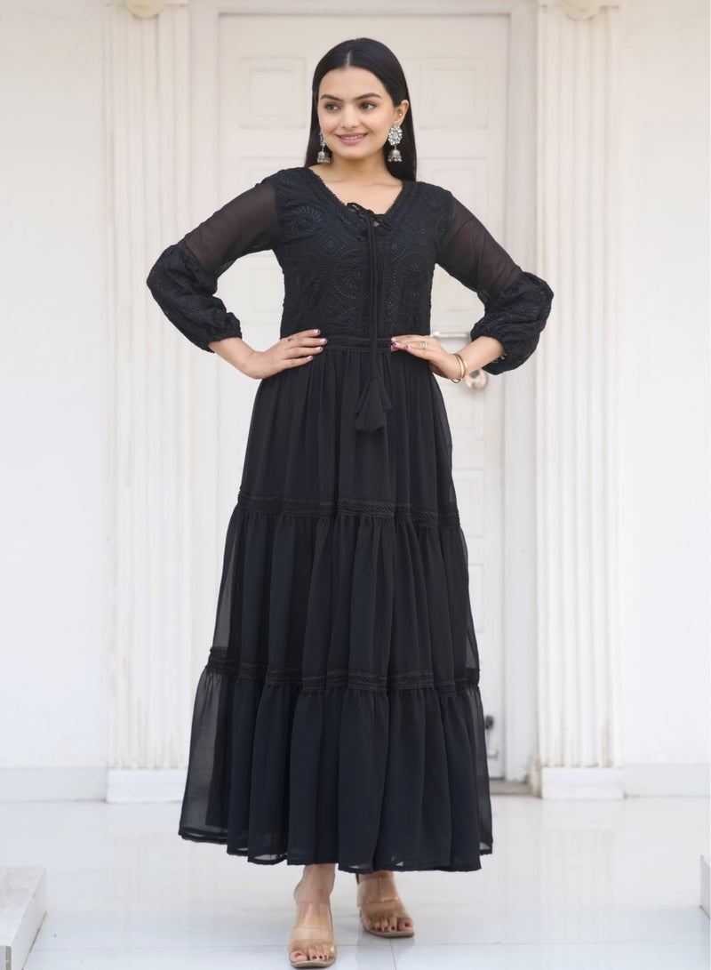 Presenting new designer embroidered fox georgette black gown with embroidered work  - Image 3