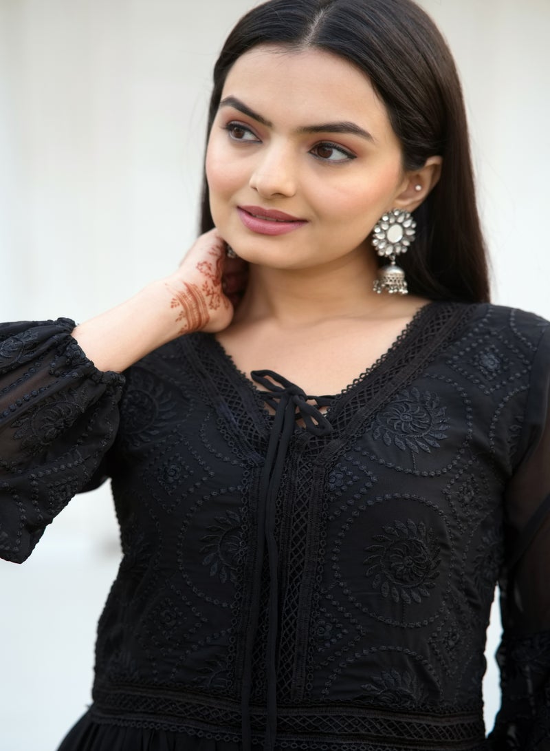 Presenting new designer embroidered fox georgette black gown with embroidered work  - Image 4