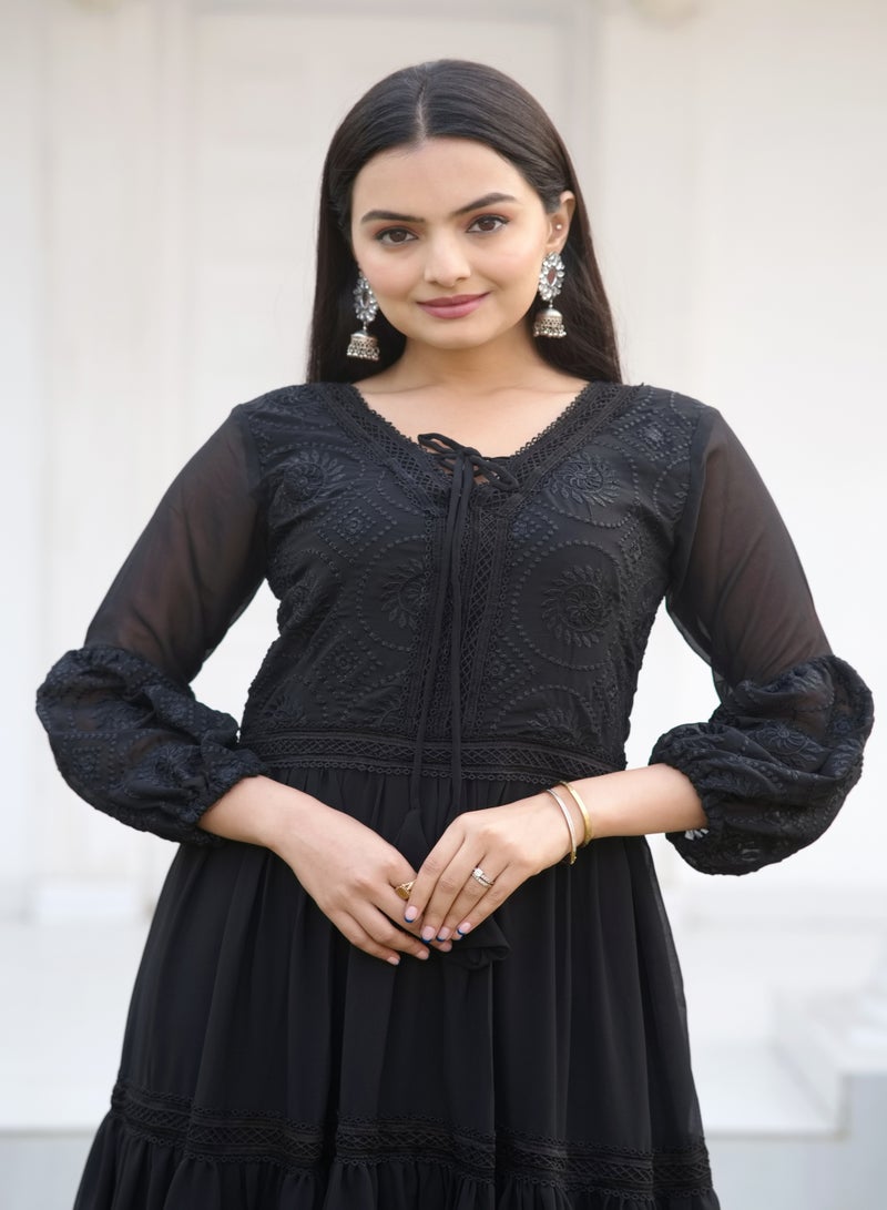Presenting new designer embroidered fox georgette black gown with embroidered work  - Image 5