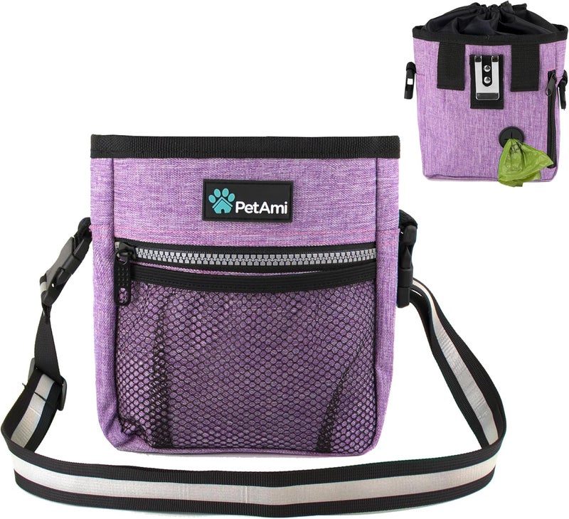 PetAmi Dog Treat Pouch, Pet Treat Pouch for Training, Dog Walking Bag Holder for Kibbles, Pet Food Toy, Dog Trainer Essentials Supplies, Poop Bag Dispenser, 3 Ways to Wear (Purple) - Image 1