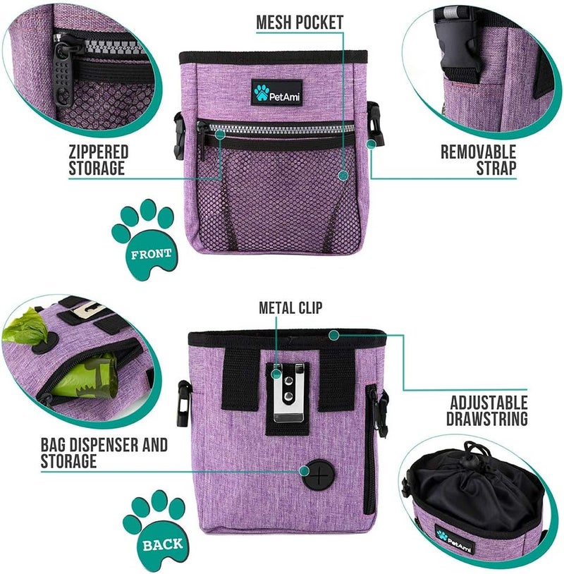 PetAmi Dog Treat Pouch, Pet Treat Pouch for Training, Dog Walking Bag Holder for Kibbles, Pet Food Toy, Dog Trainer Essentials Supplies, Poop Bag Dispenser, 3 Ways to Wear (Purple) - Image 3