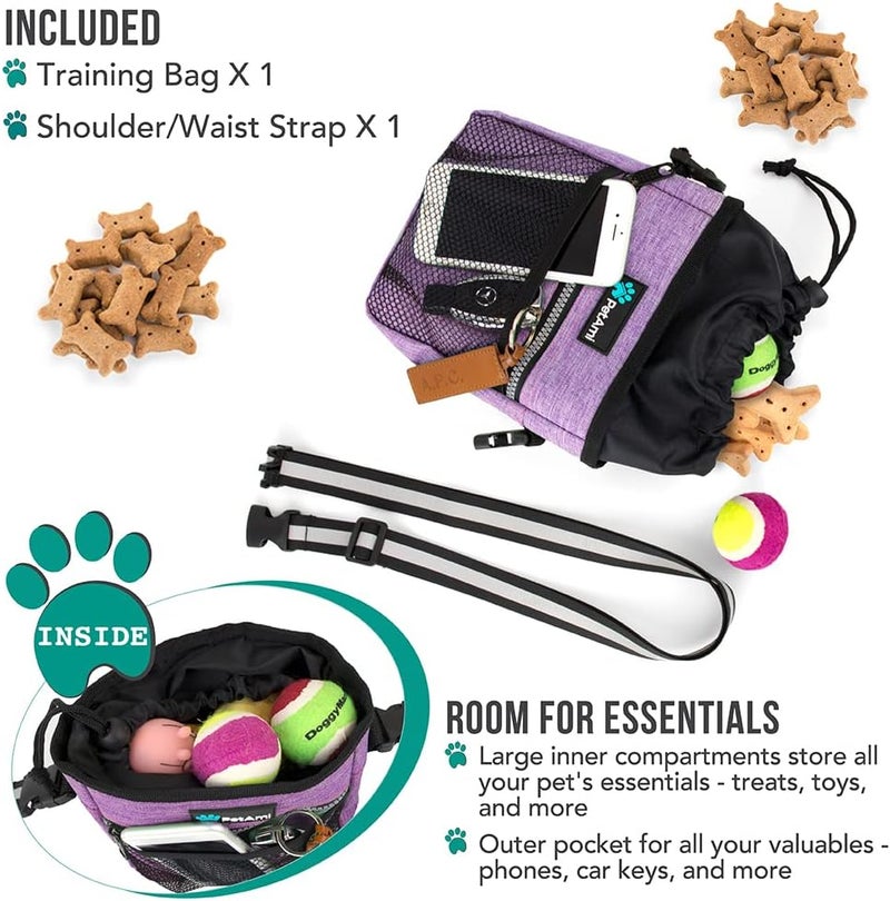 PetAmi Dog Treat Pouch, Pet Treat Pouch for Training, Dog Walking Bag Holder for Kibbles, Pet Food Toy, Dog Trainer Essentials Supplies, Poop Bag Dispenser, 3 Ways to Wear (Purple) - Image 2