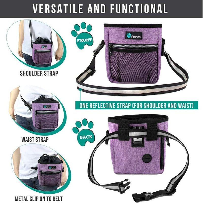PetAmi Dog Treat Pouch, Pet Treat Pouch for Training, Dog Walking Bag Holder for Kibbles, Pet Food Toy, Dog Trainer Essentials Supplies, Poop Bag Dispenser, 3 Ways to Wear (Purple) - Image 4