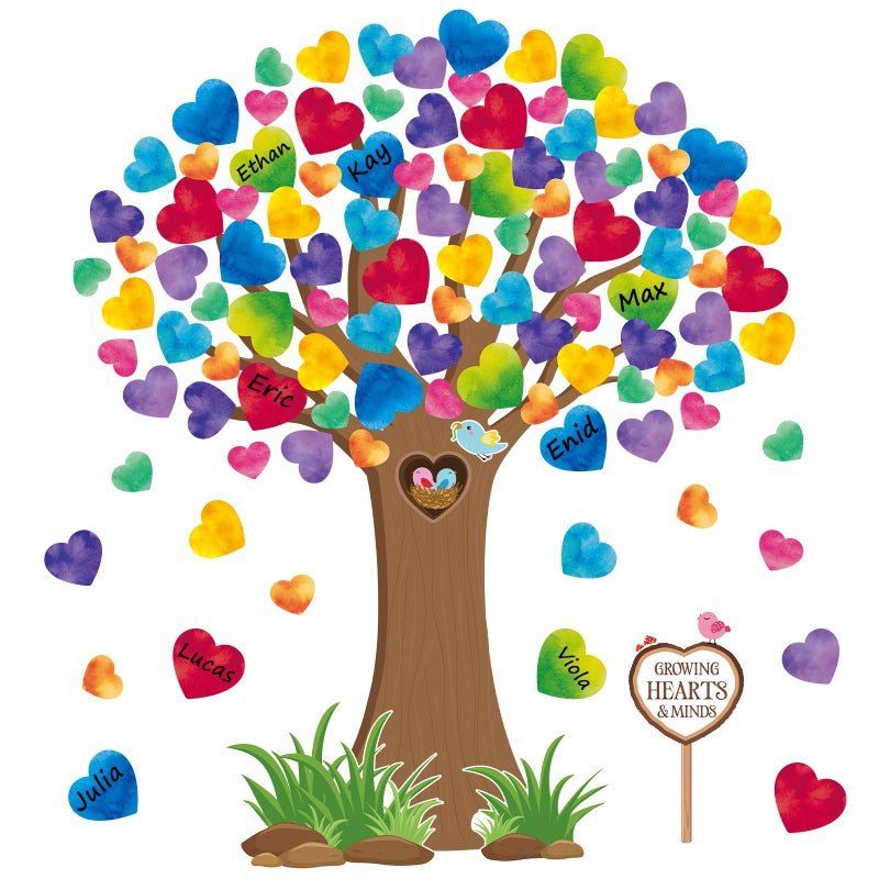 Hedeey Classroom Tree Bulletin Board Decorations Set with Heart Shape Cutouts, Welcome Classroom Wall Decor for Kindergarten Elementary School Home (Watercolor) - Image 1