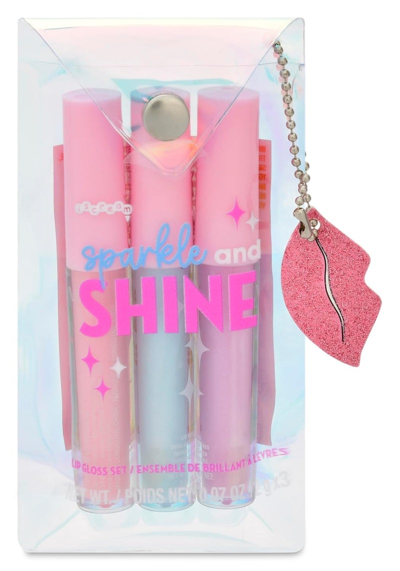 iscream Sparkle  Shine 3piece Pastel Lip Gloss Set with Cherry Vanilla  Strawberry Scents