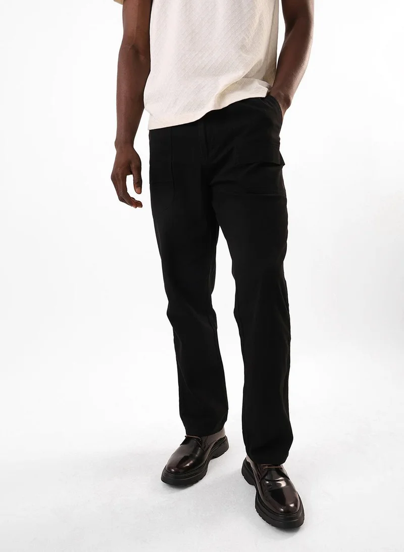 Dennis Lingo  Men's Black Cotton Blend Full Relaxed Cargo Trouser for Men | Best Price UAE