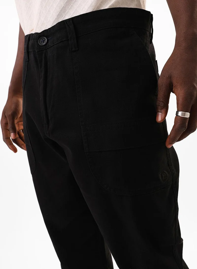Dennis Lingo  Men's Black Cotton Blend Full Relaxed Cargo Trouser for Men | Best Price UAE
