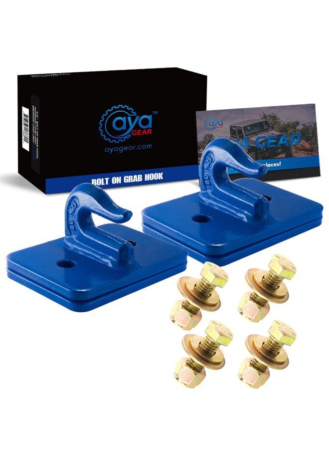 AyA Gear 2 Pack 5/16-in Bolt On Grab Hook Mount with Backer Plate Grab Hook Grade 70 Forged Steel Tow Hook Work Well for Loader, Tractor Bucket, RV, UTV,Truck (Blue) - Image 1