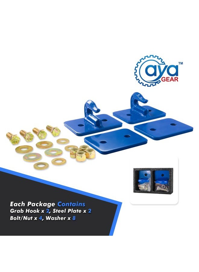 AyA Gear 2 Pack 5/16-in Bolt On Grab Hook Mount with Backer Plate Grab Hook Grade 70 Forged Steel Tow Hook Work Well for Loader, Tractor Bucket, RV, UTV,Truck (Blue) - Image 2