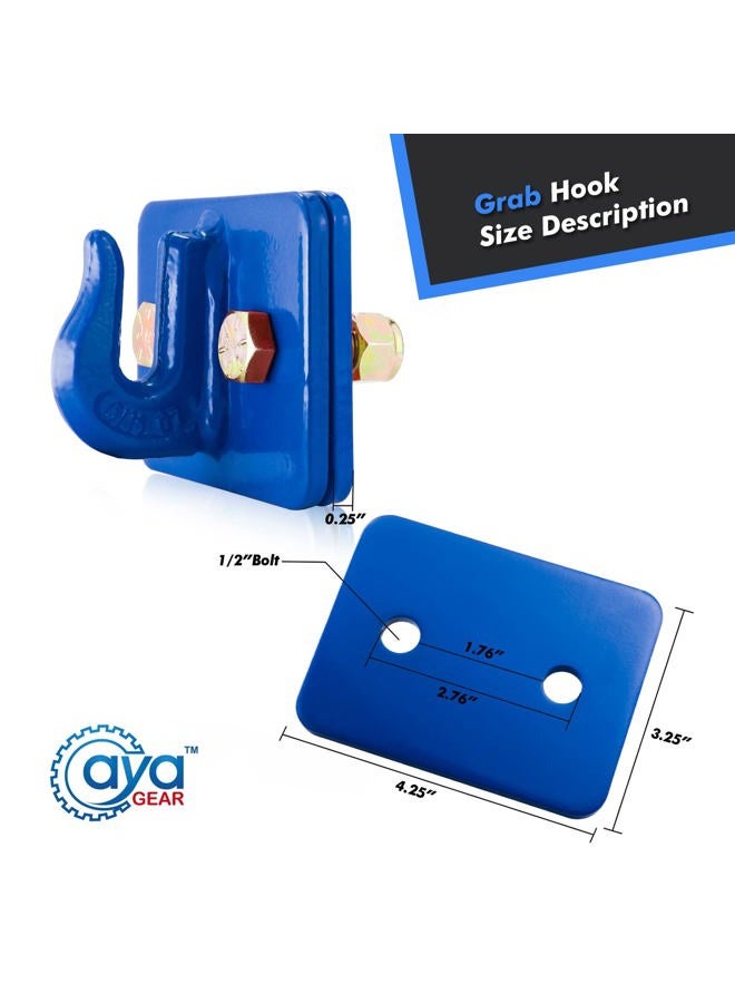 AyA Gear 2 Pack 5/16-in Bolt On Grab Hook Mount with Backer Plate Grab Hook Grade 70 Forged Steel Tow Hook Work Well for Loader, Tractor Bucket, RV, UTV,Truck (Blue) - Image 4
