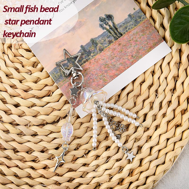 Sdopbinbin Y2K Aesthetic Starfish & Jellyfish Keychain Charm for Women Girls - White Modern Bag Keychain Accessories - Image 5
