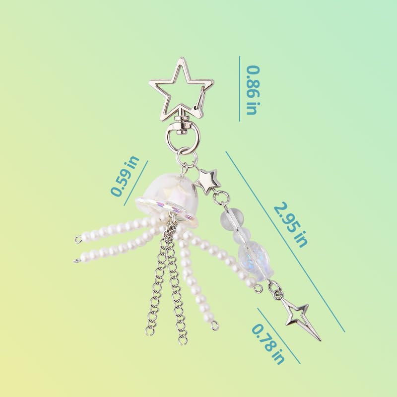 Sdopbinbin Y2K Aesthetic Starfish & Jellyfish Keychain Charm for Women Girls - White Modern Bag Keychain Accessories - Image 2