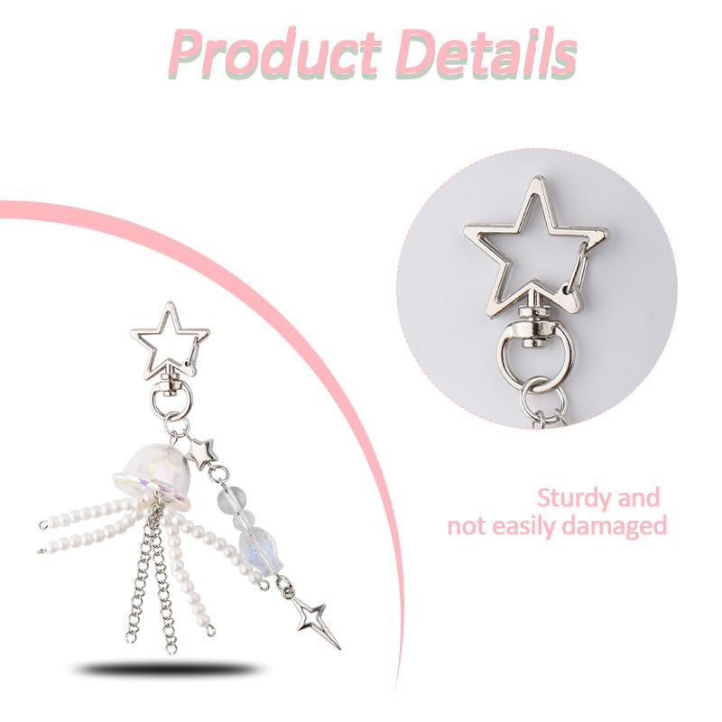 Sdopbinbin Y2K Aesthetic Starfish & Jellyfish Keychain Charm for Women Girls - White Modern Bag Keychain Accessories - Image 3