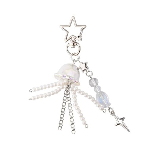 Sdopbinbin Y2K Aesthetic Starfish & Jellyfish Keychain Charm for Women Girls - White Modern Bag Keychain Accessories - Image 1