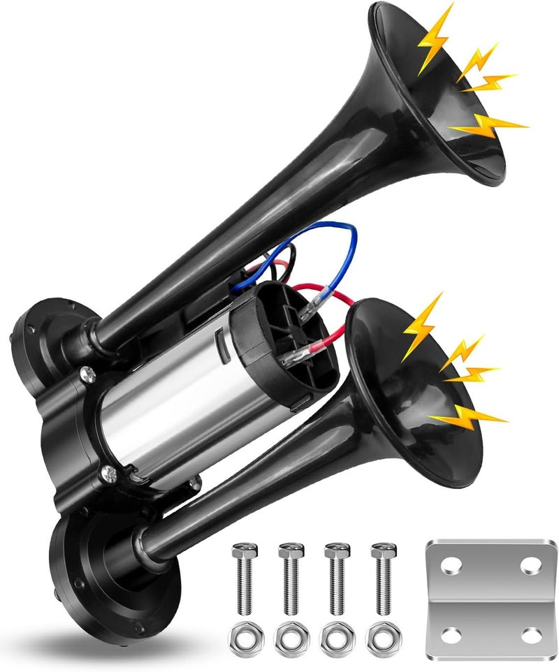 BOQNZN 600DB Air Horn Dual Trumpets Electric Horn Kit with Air Compressor for 12V Vehicles - Image 1